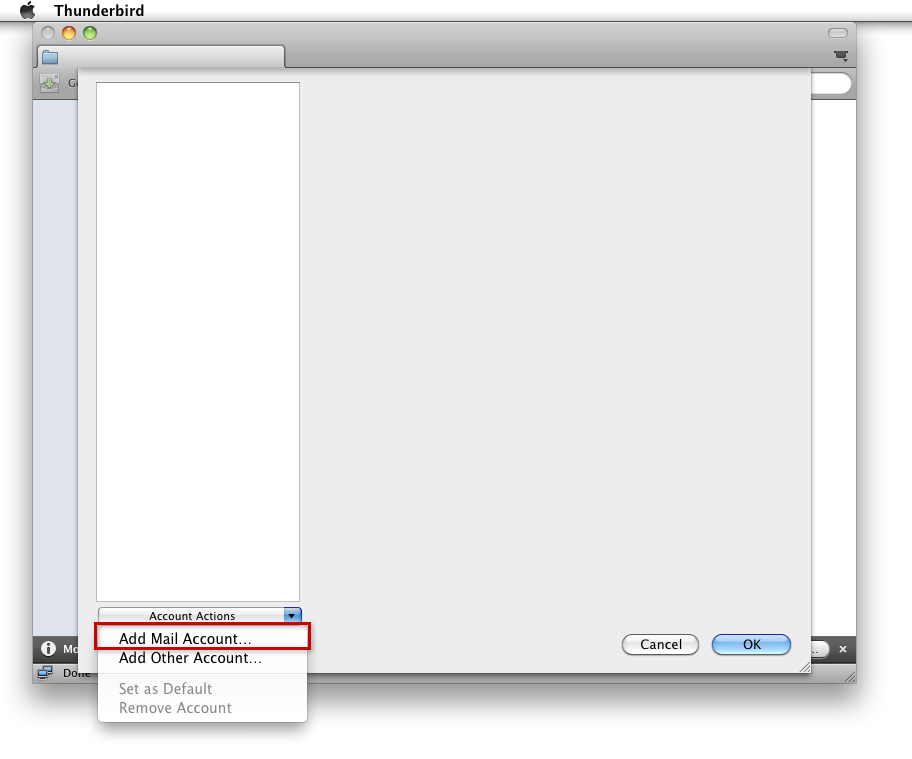Select Account Actions then Add Mail Account